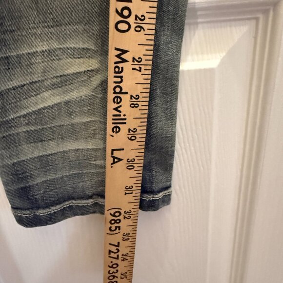 TAKER Blue Distressed Men's Jeans 30x32  (32 inseam/ 30 waist measured) stretch - Picture 7 of 15